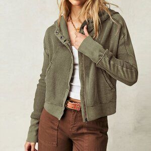 Jacket Panel Sweatshirt, Hooded Sweatshirt, Slouchy Zip Hoodie, Cropped Sweater